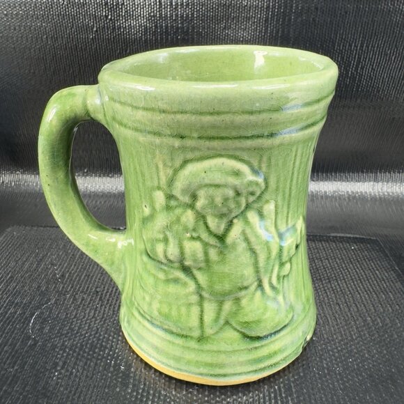 Vintage 1920s McCoy Green Buccaneer Stoneware Mug Cup Heavy Green Glaze Mug Cup - Picture 12 of 13